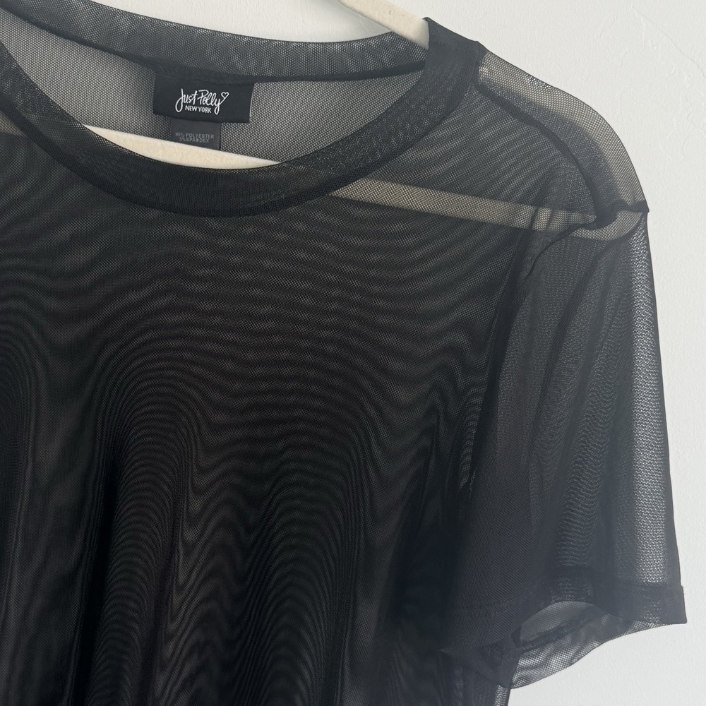 Just Polly Womens L Mesh Tshirt Black Rave Fairy Goth Layer Biker Grunge